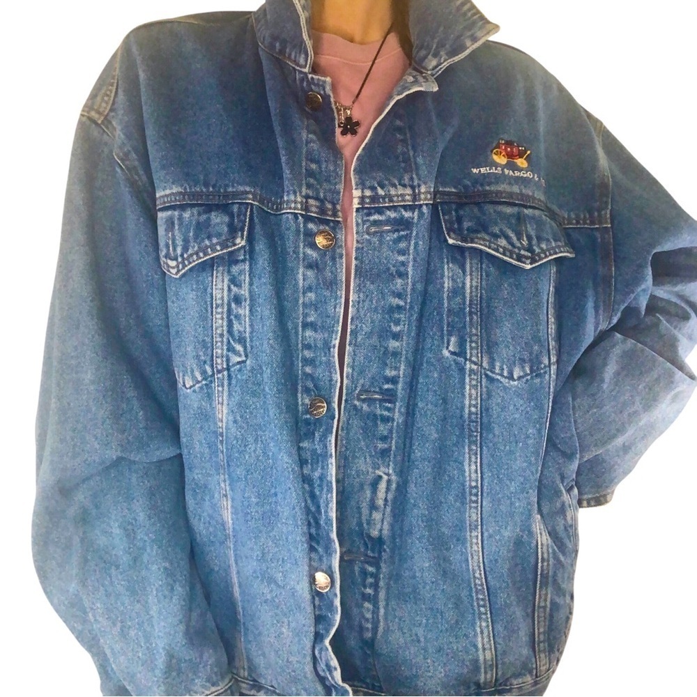 90's Vtg Port Authority Mens Denim Jean Jacket Sz L Trucker Medium Wash Cotton